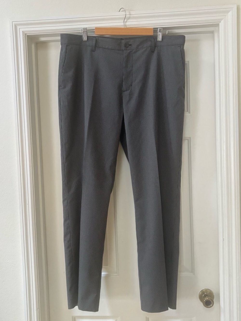 Adidas Golf Gray Micro Check Pants 38x32 Performance Stretch Dress Trouser